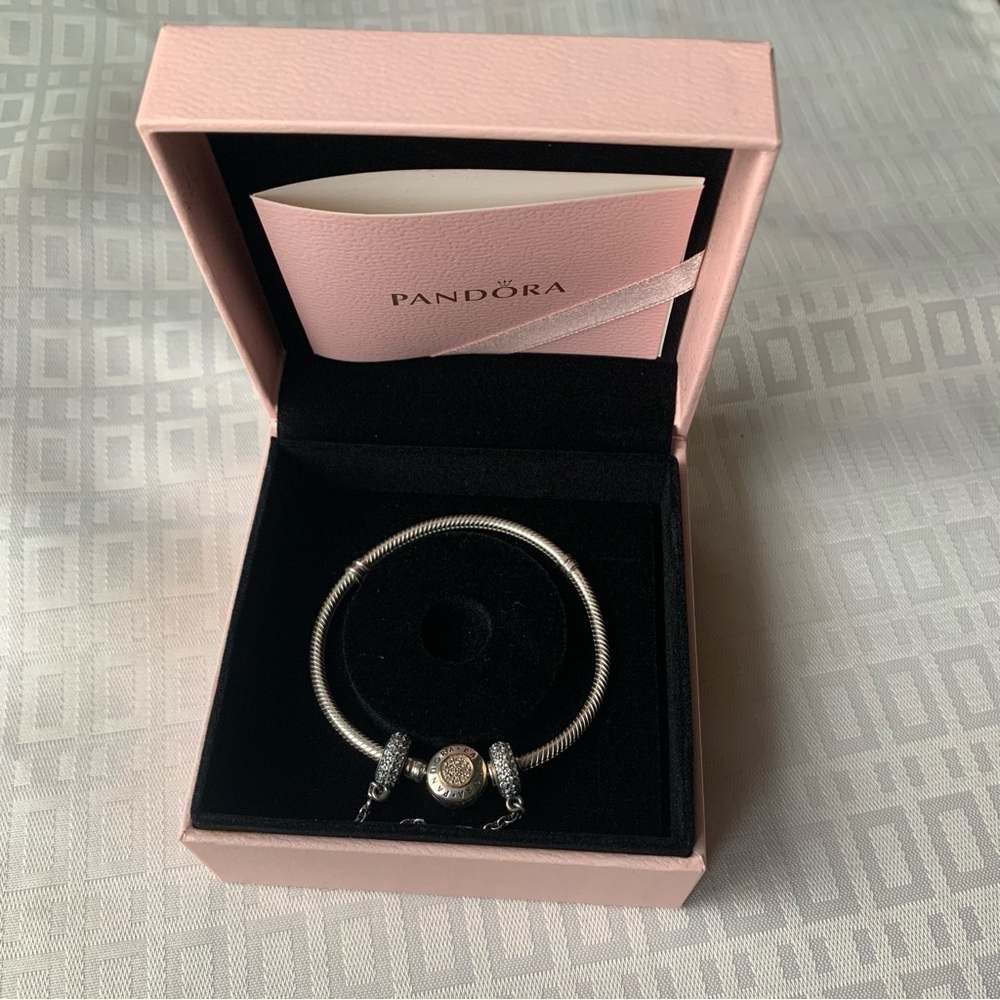 Pandora 7” Snake Chain Bracelet with Pave Safety Chain